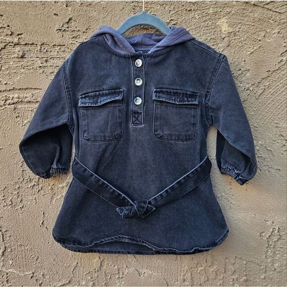 Zara Hooded Denim Overshirt with Long Sleeves Size 12-18 Months - Picture 10 of 11